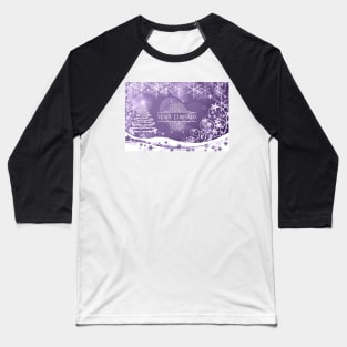 Pretty Xmas Tree and Snowflakes and Merry Christmas Greeting - on Mauve Baseball T-Shirt